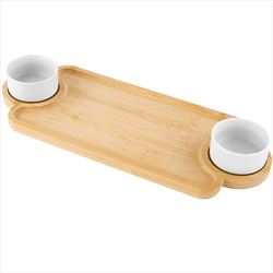 HH75105 Bamboo Serving Tray With Porcelain Bowls And Custom Imprint
